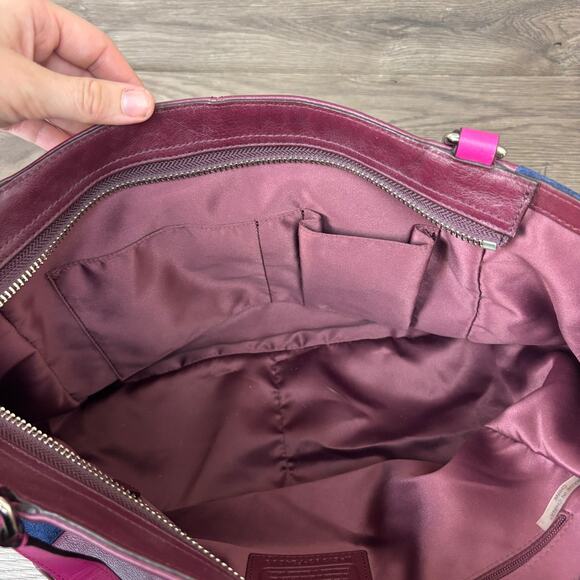 COACH Park Carrie Tote Handbag Purse Quilted Pink Maroon Navy G1393-F24693 - Picture 12 of 16